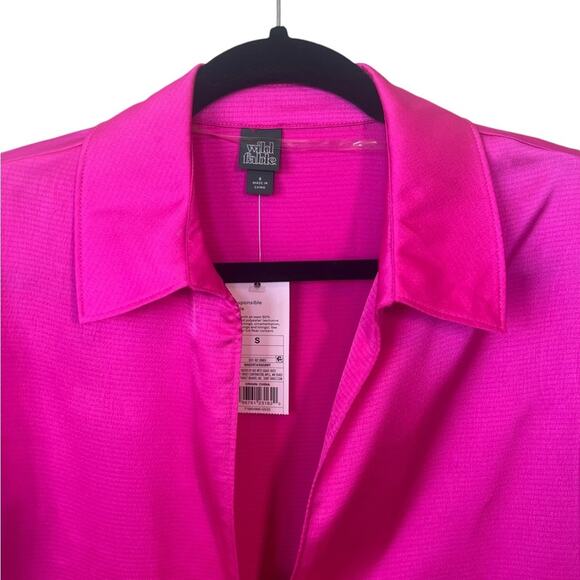 WILD FABLE HOT PINK WOMENS BLOUSE FRONT TIES LARGE CUFF SLEEVES - Picture 7 of 14
